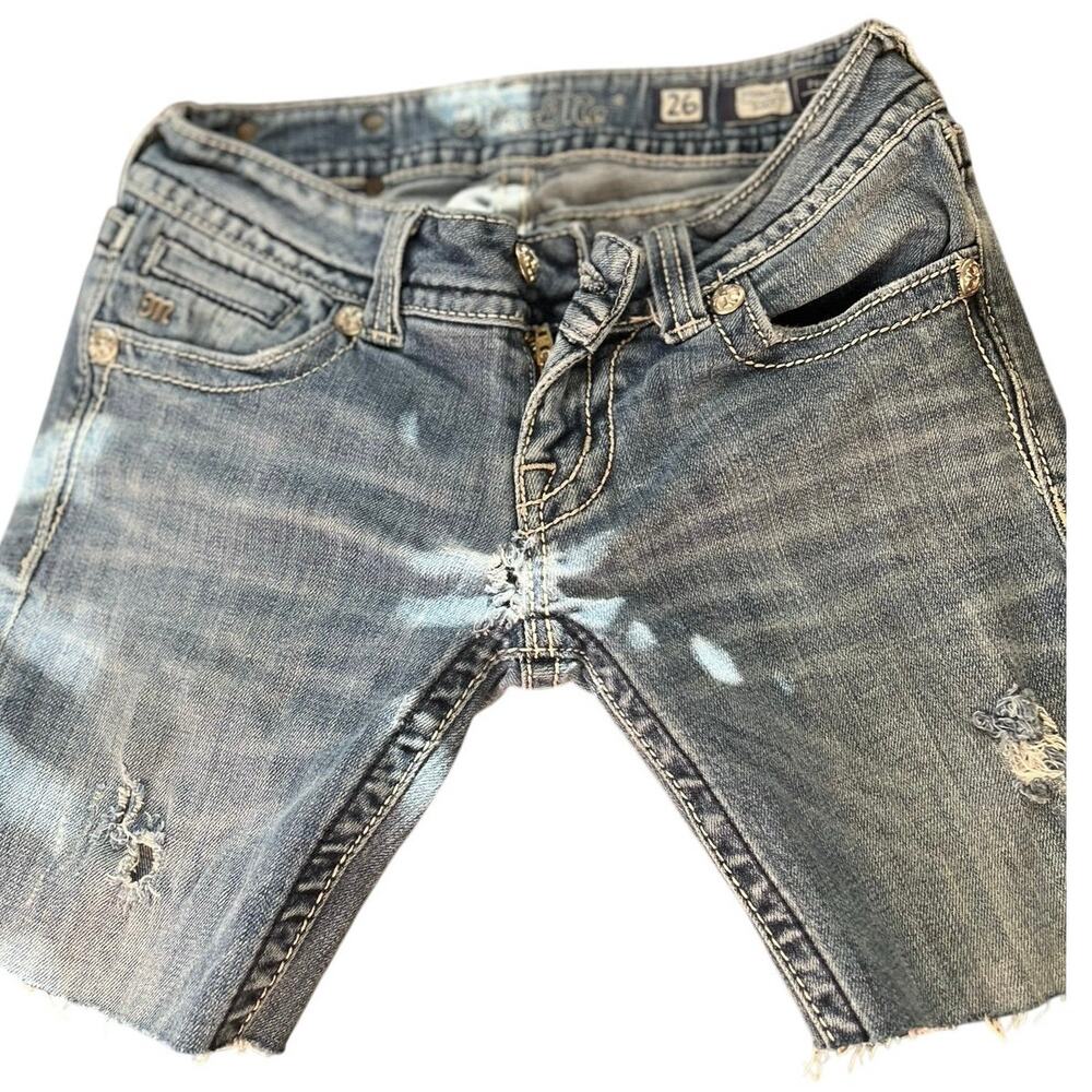 Miss Me Distressed Cut-Off Denim Shorts Size 26 Embellished Cross Pockets